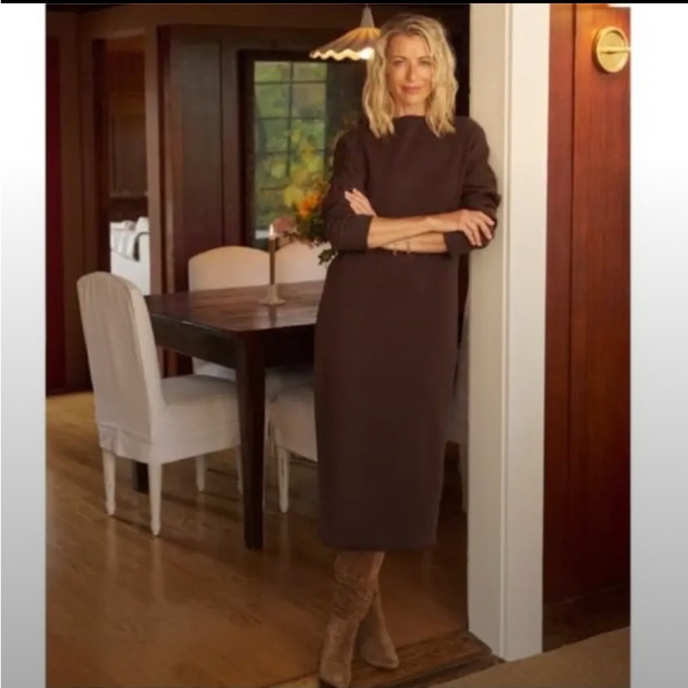 Frank and Eileen Isabelle funnel Brown Midi Dress Xs oversized